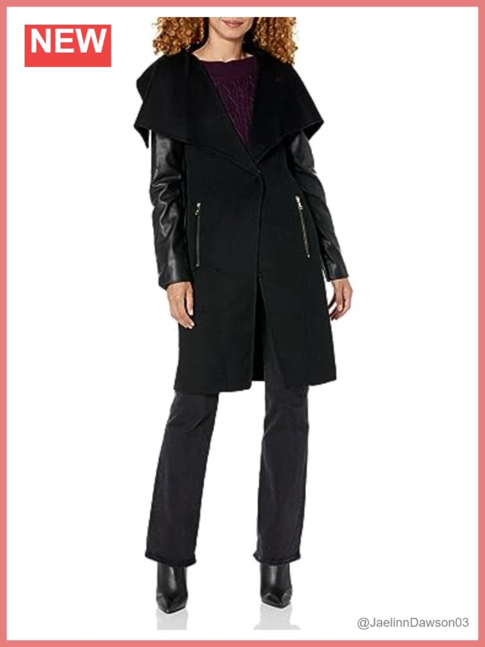 Womens Legacy Military Long Wool Coat Faux Leather Sleeves